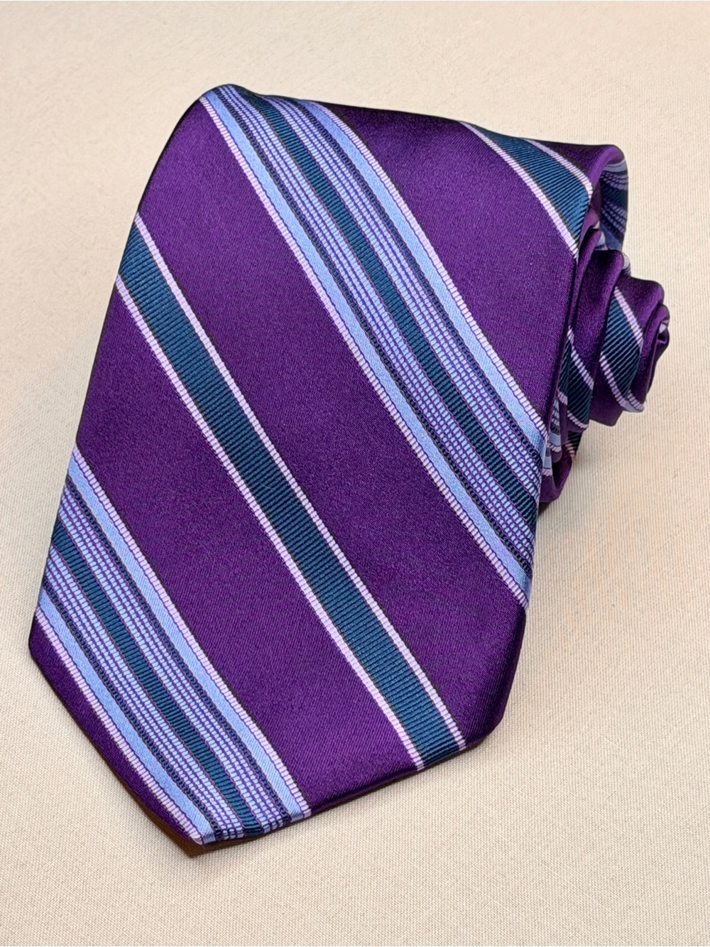 Robert Talbott Best of Class Men’s Necktie Purple Blue Striped Designer Tie - Picture 2 of 7